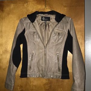 Leather jacket with a hood